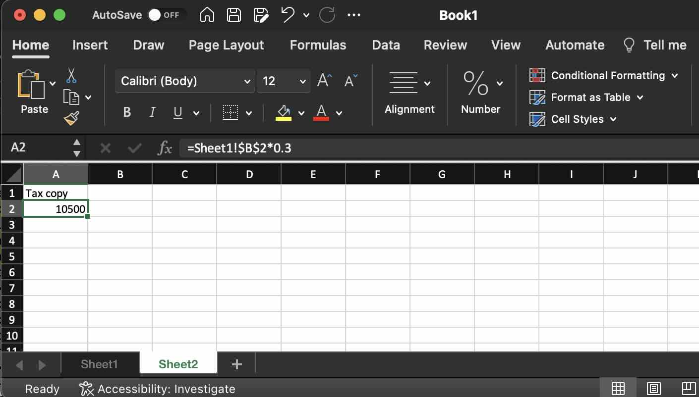 Copied Absolute Reference to other Sheet Excel for Mac